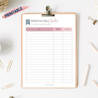 Monthly Bill Tracker Printable (Digital Download)